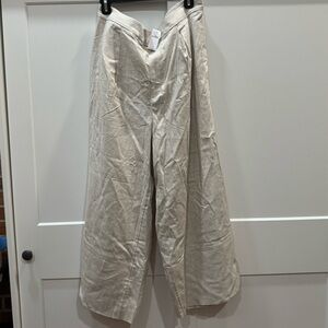 LINEN-BLEND EASY WIDE-LEG CROPPED PANT